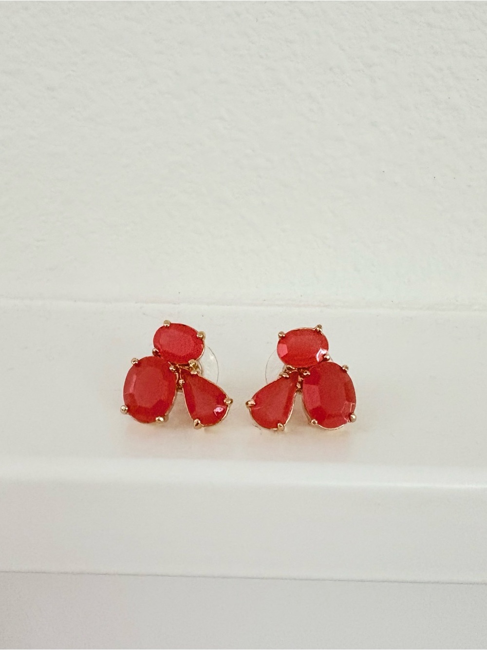 Kate Spade New York Rare Flowers Triple Stone Stud Earrings Orange Coral Elegant